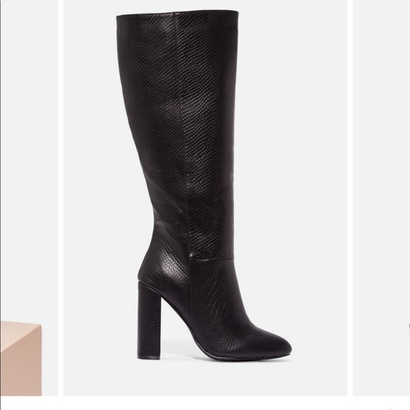 New black faux croc skin heeled boots - Picture 8 of 12